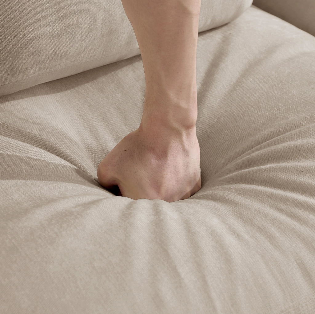 Divano modulare a U 253x143x88 cm con pouf e rivestimento in ciniglia color caff¨¨ chiaro