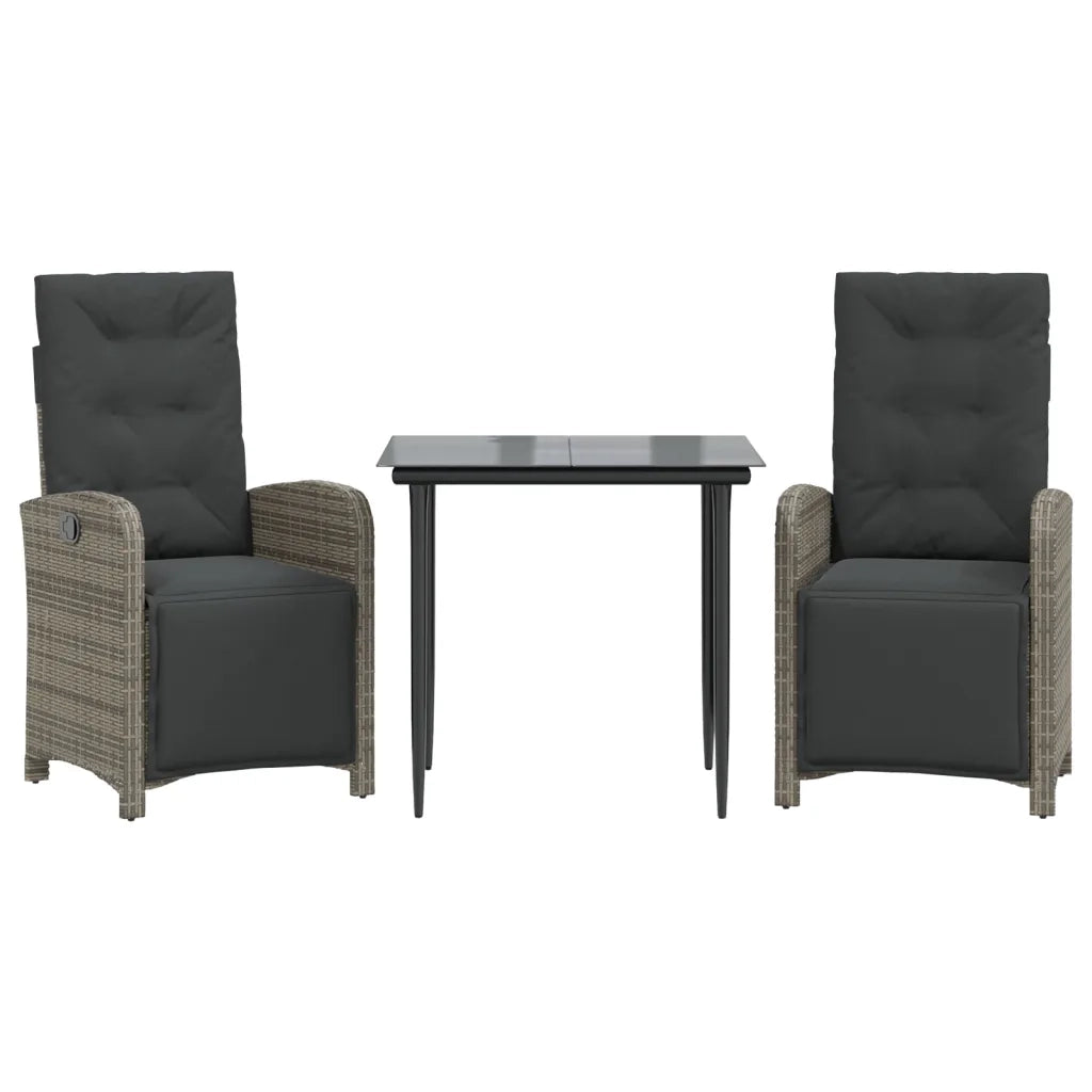 Set da BistrÃ² 3 pz con Cuscini Grigio in Polyrattan