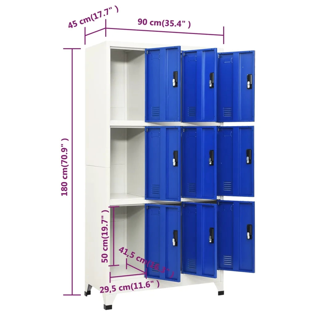 Armadio da ufficio moderno con serratura dimensioni 90 x 45 x 180 cm con 9 ante chiudibili a chiave in acciaio grigio codice 02_0047022.