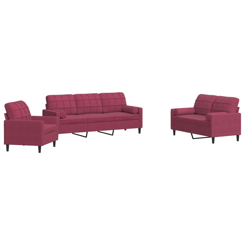 vidaXL Set di Divani 3 pz con Cuscini e Rinforzi Rosso Vino in Velluto