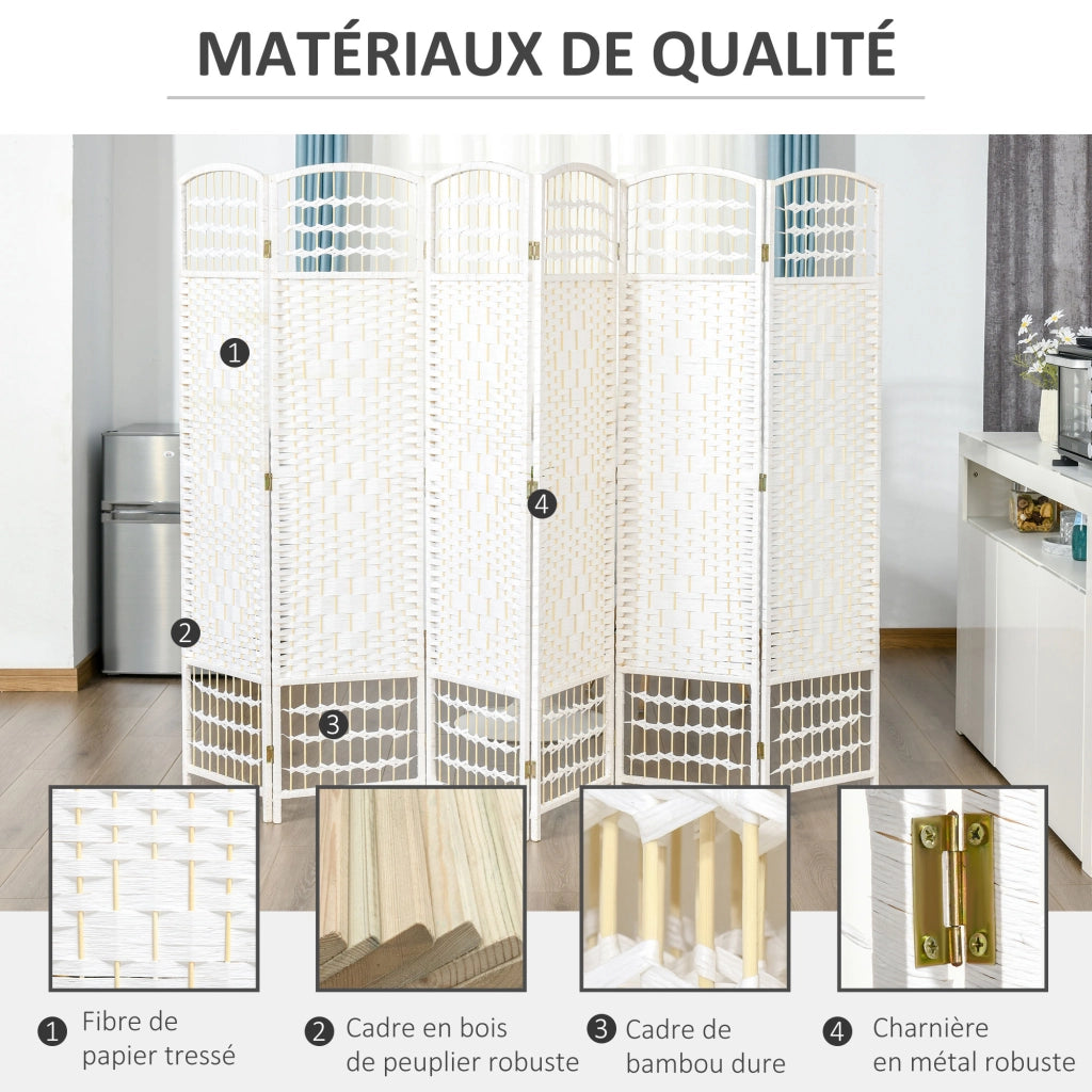 Paravent in legno ¨C zephmum ¨C 6 pannelli bianco 242x170 cm