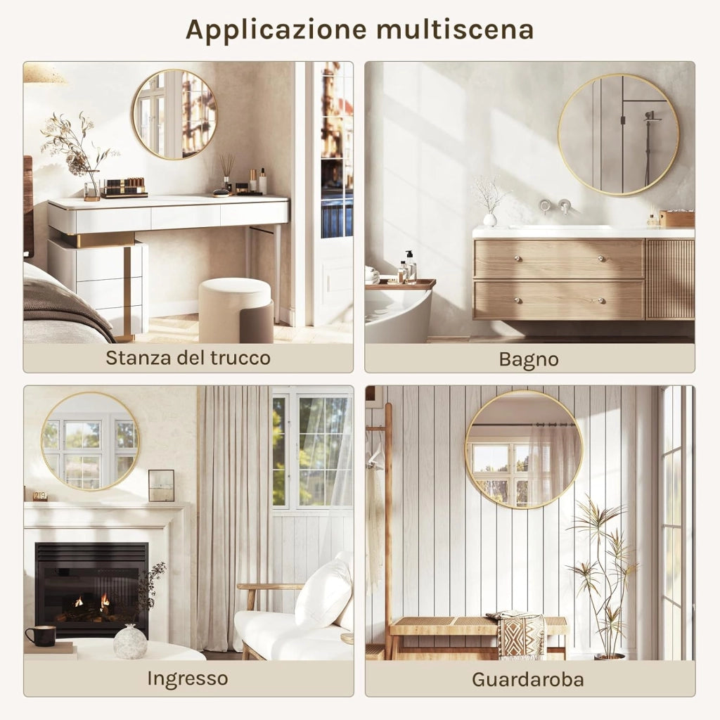 Specchio da Parete, Specchio Trucco,Cornice in Metallo Antiruggine, Decorativo per Bagno con Immagine Nitida, Ideale per Trucco e Arredamento Moderno, Specchio Bagno, Rotondo Nero 71cm