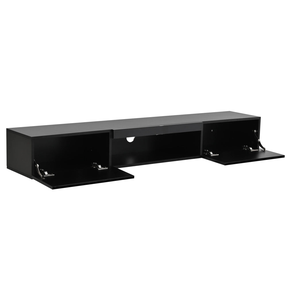Mobile TV sospeso 160x31x22 cm con illuminazione LED e frontale lucido in legno nero