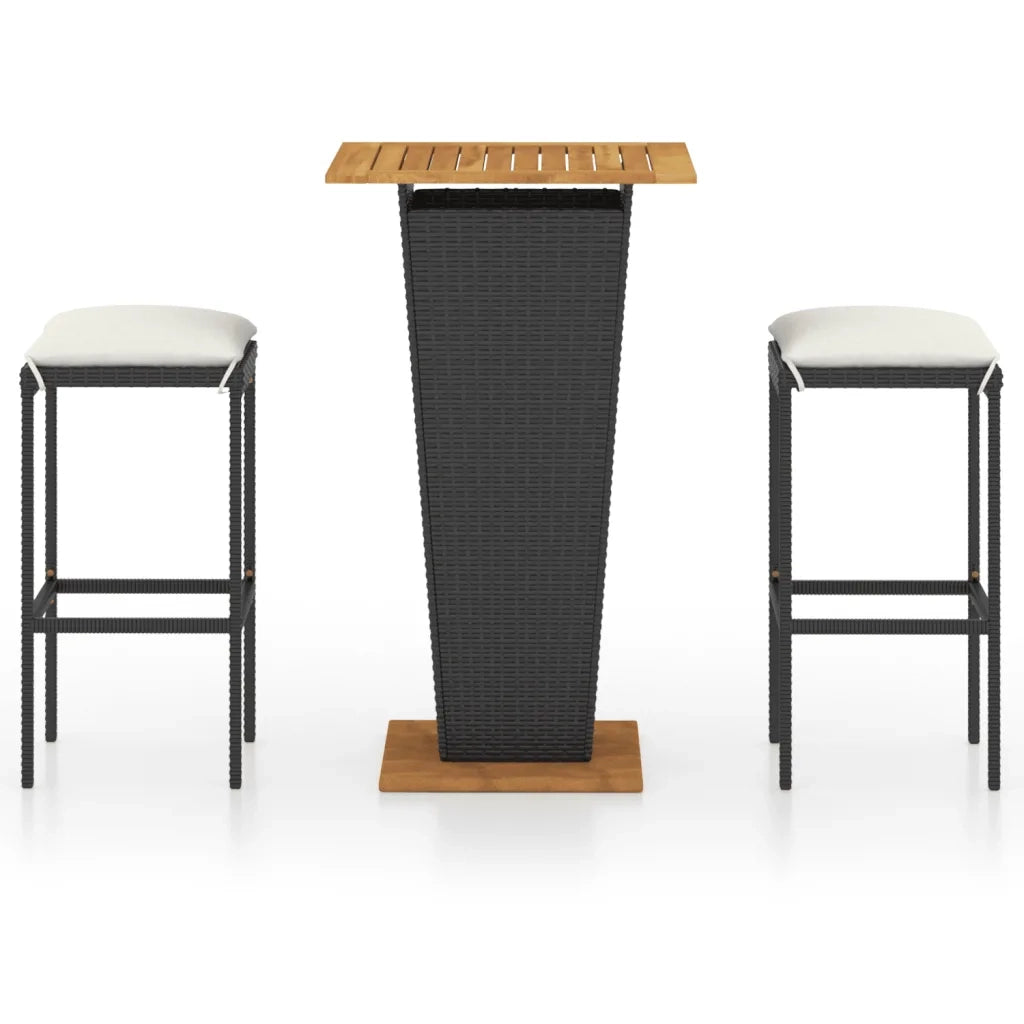 Set Bar da Giardino 3 pz con Cuscini in Polyrattan Nero 3064848