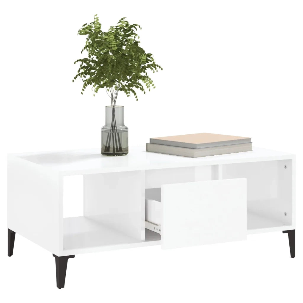 Tavolino Salotto Bianco Lucido 90x50x36,5 cm Legno Multistrato cod mxl 27980