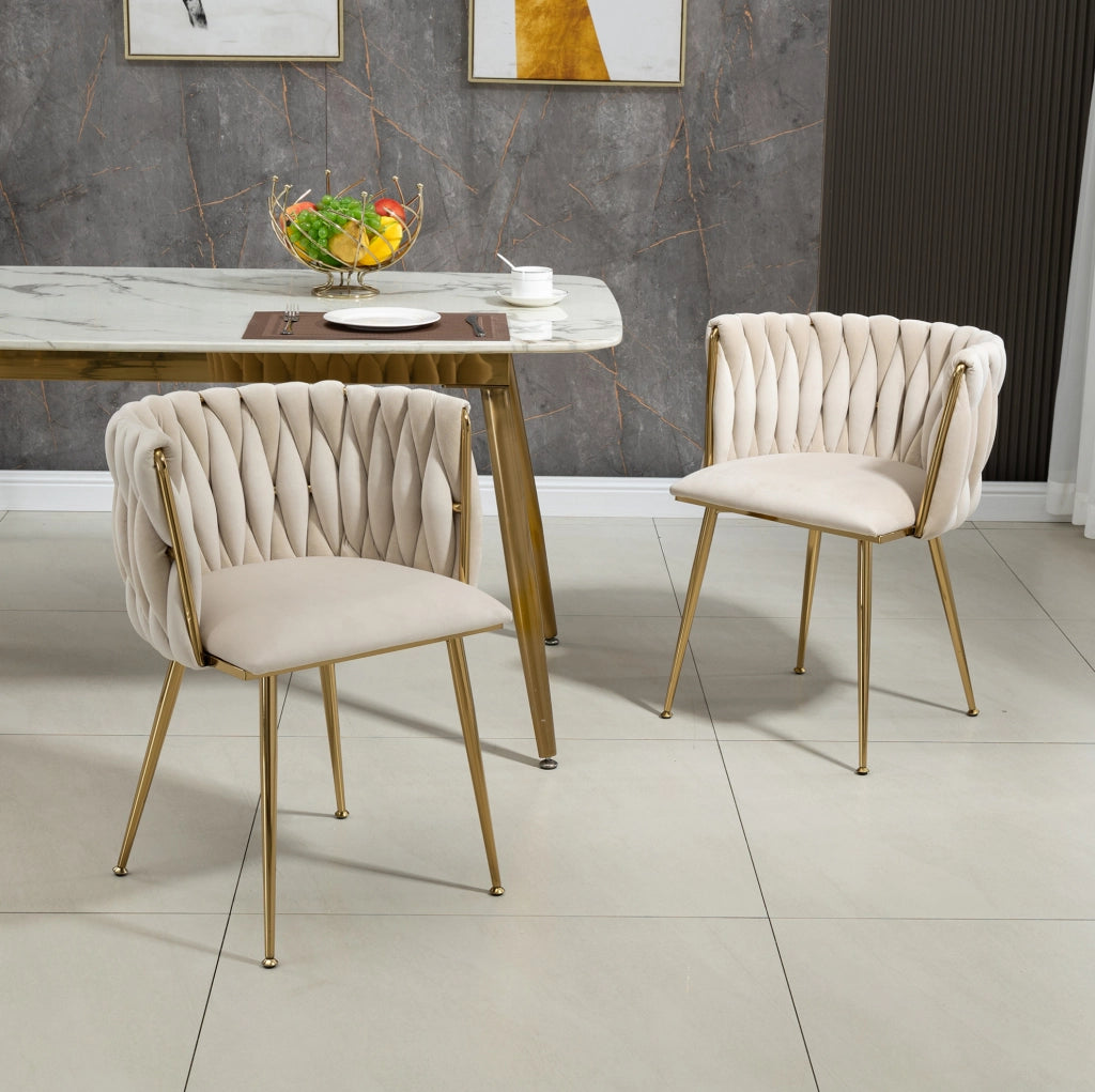 Sedia da pranzo imbottita in velluto avorio con gambe in metallo dorato; 55;5x41x74 cm