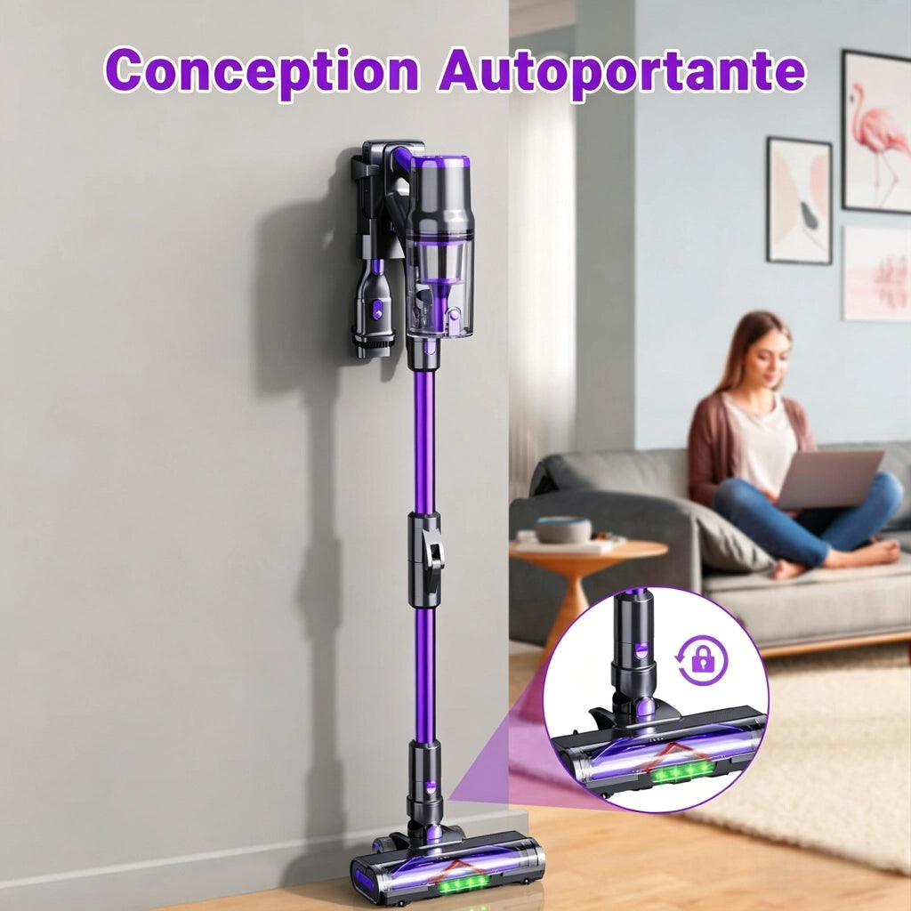 Aspirapolvere a bastone senza fili - DSV112A - 550W - 55Kpa - 60 Min di autonomia - Per peli animali Purple