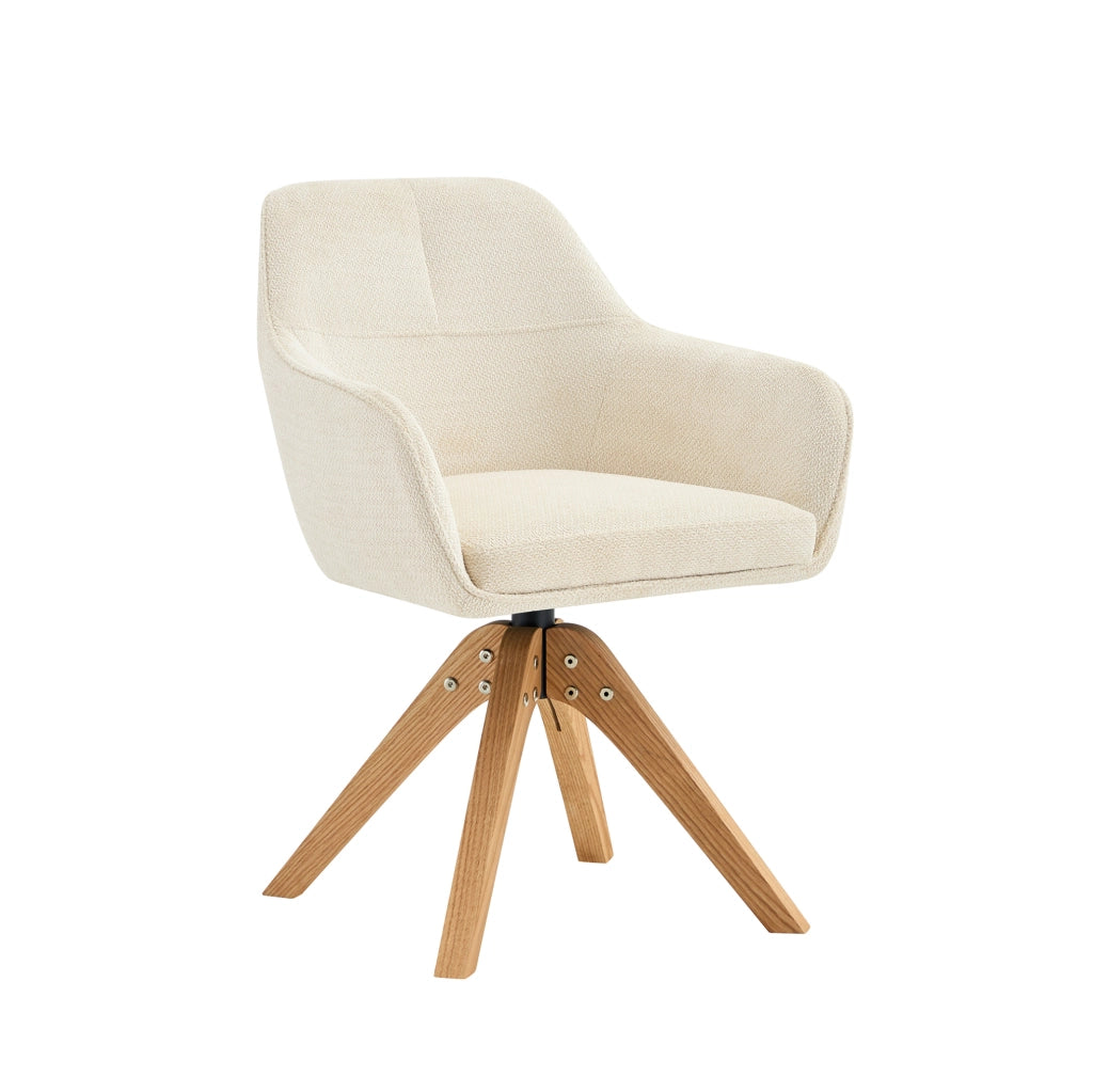 Set di 2 sedie da pranzo girevoli 360° con braccioli in tessuto e legno; beige