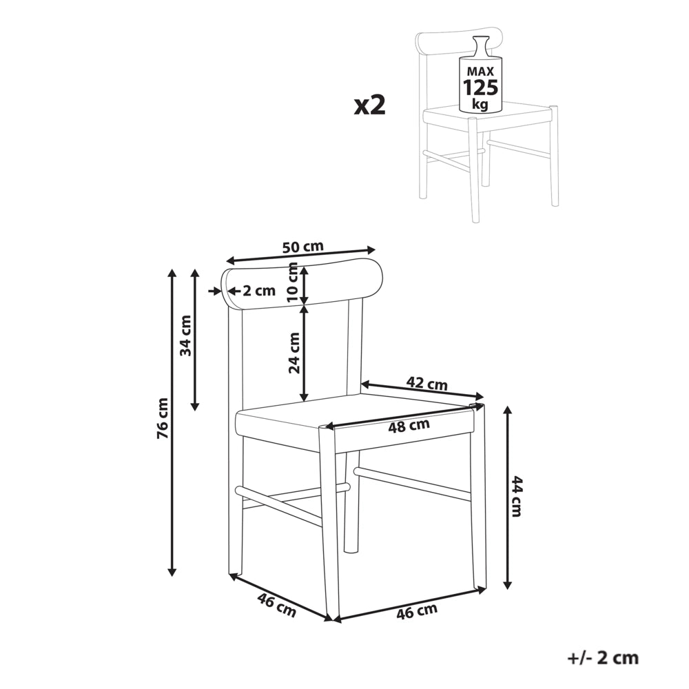 Set di 2 sedie da pranzo con struttura in legno di gomma e sedili in corda di carta senza braccioli in stile retrò per la sala da pranzo marrone e beige