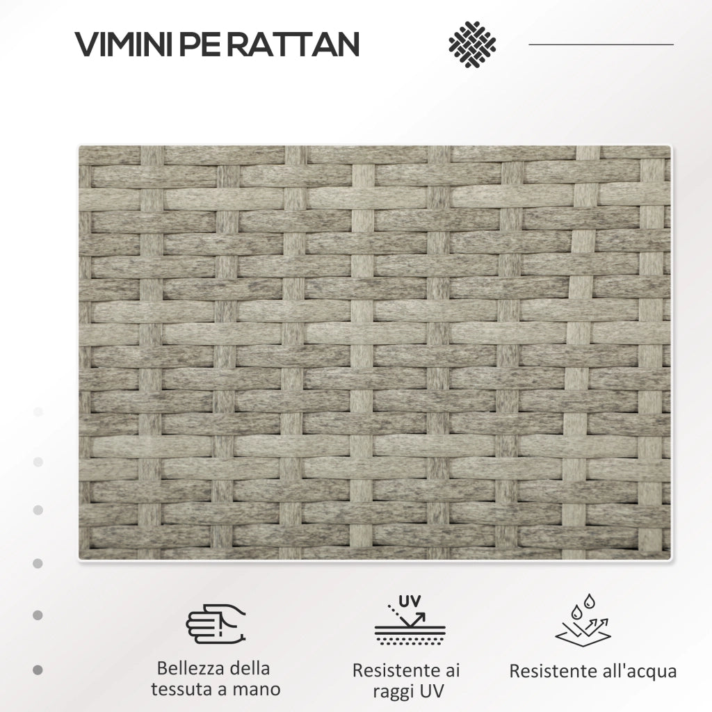 Divanetto per Esterni 2 Posti con Tavolino da Caff¨¨, in Acciaio e Rattan PE, 137x59x82 cm, Grigio e Crema