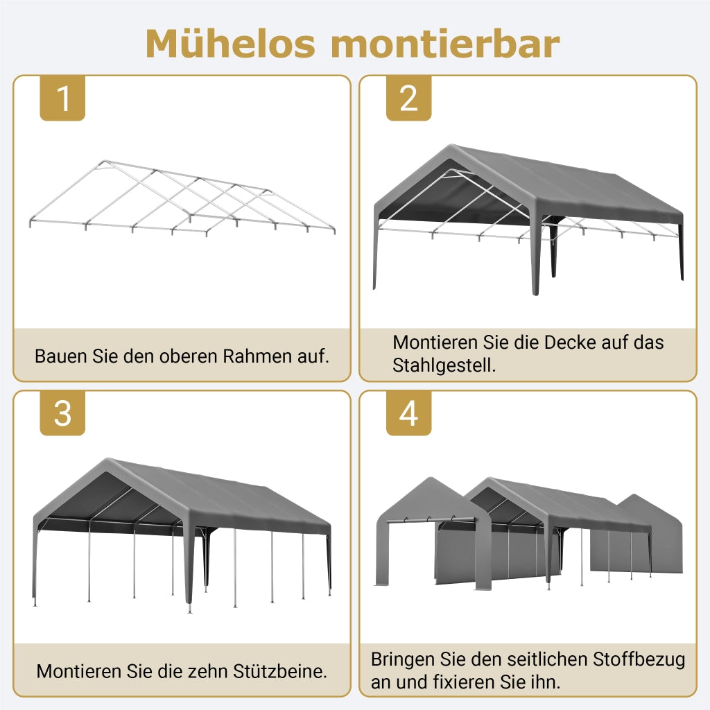 Gazebo da giardino spazioso con telaio in acciaio zincato, pareti laterali rimovibili e finestre arrotolabili grigio