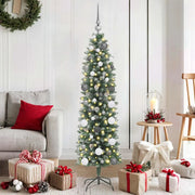 Albero di Natale Artificiale Sottile Verde e Bianco 150 cm