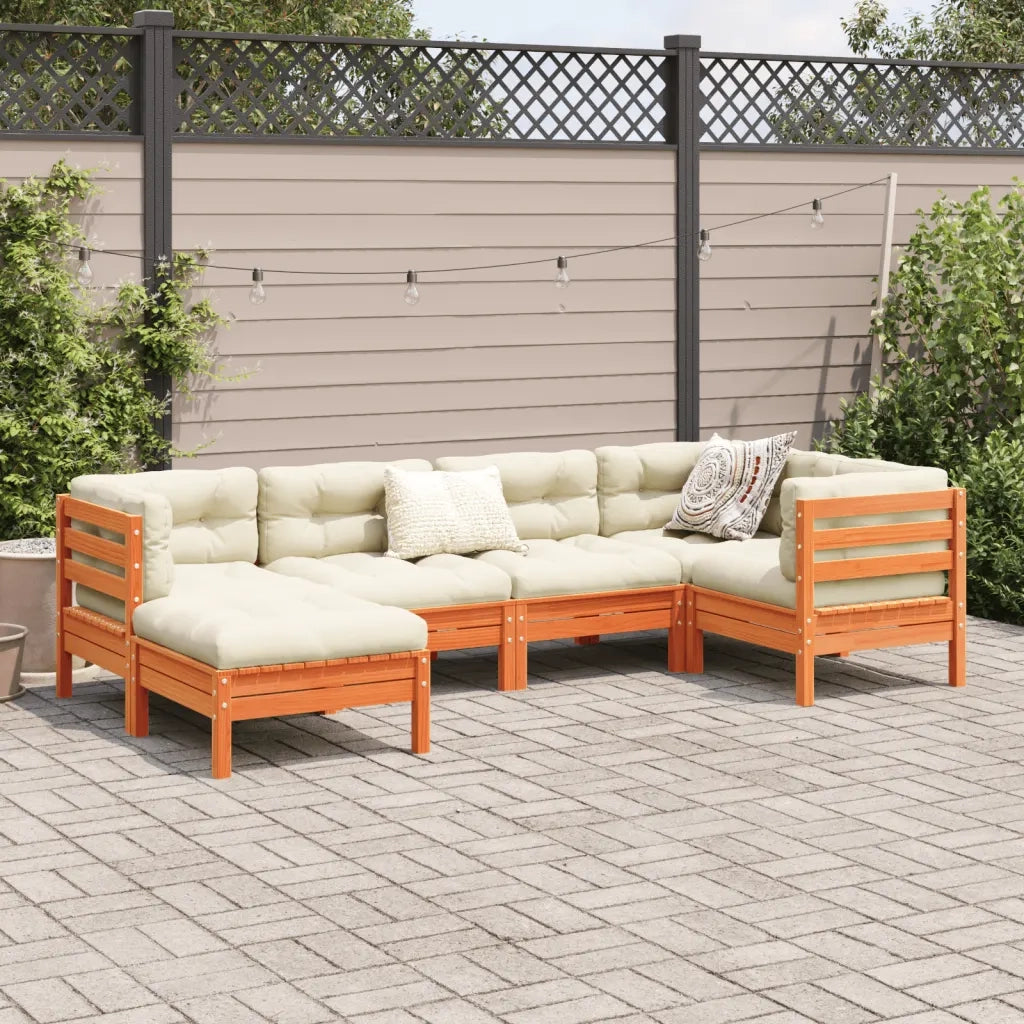 Set Divani Giardino 6pz con Cuscini Marrone Cera Massello Pinocod mxl 116951