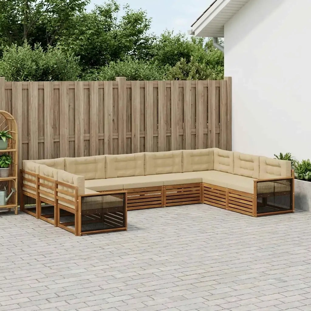 Set di divani da esterno con cuscino 9 pcs Naturale e Beige 3383836