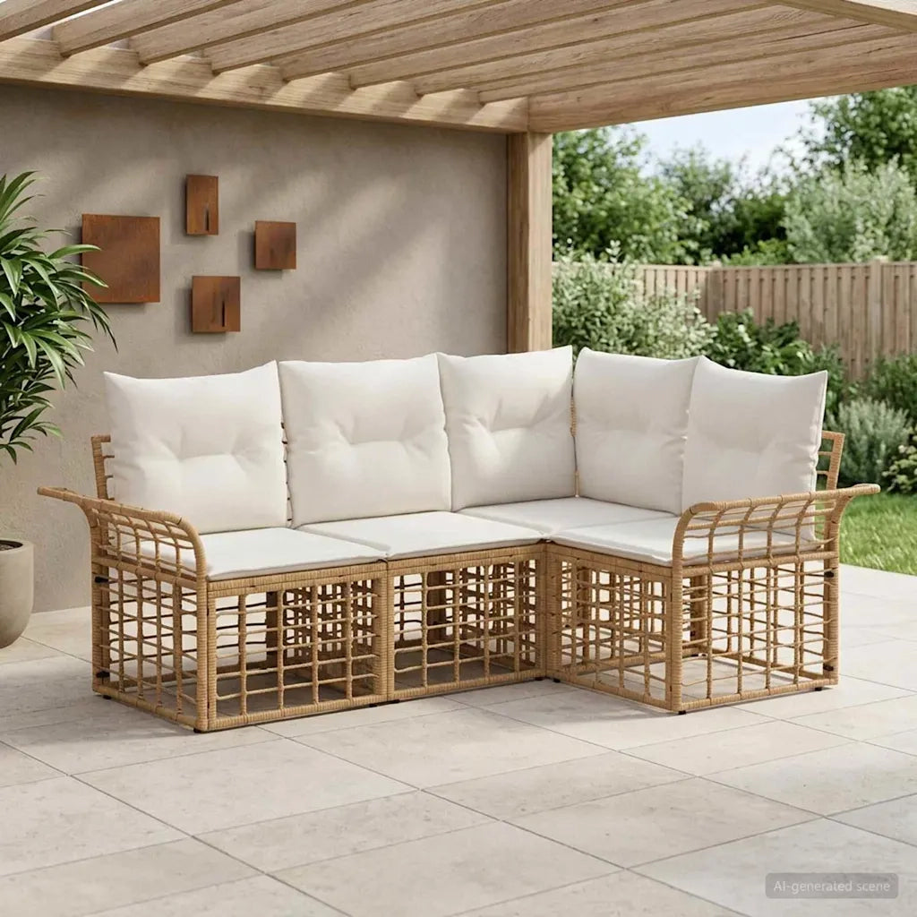 Set di divani da esterno 4 pcs Naturale e Bianco Crema