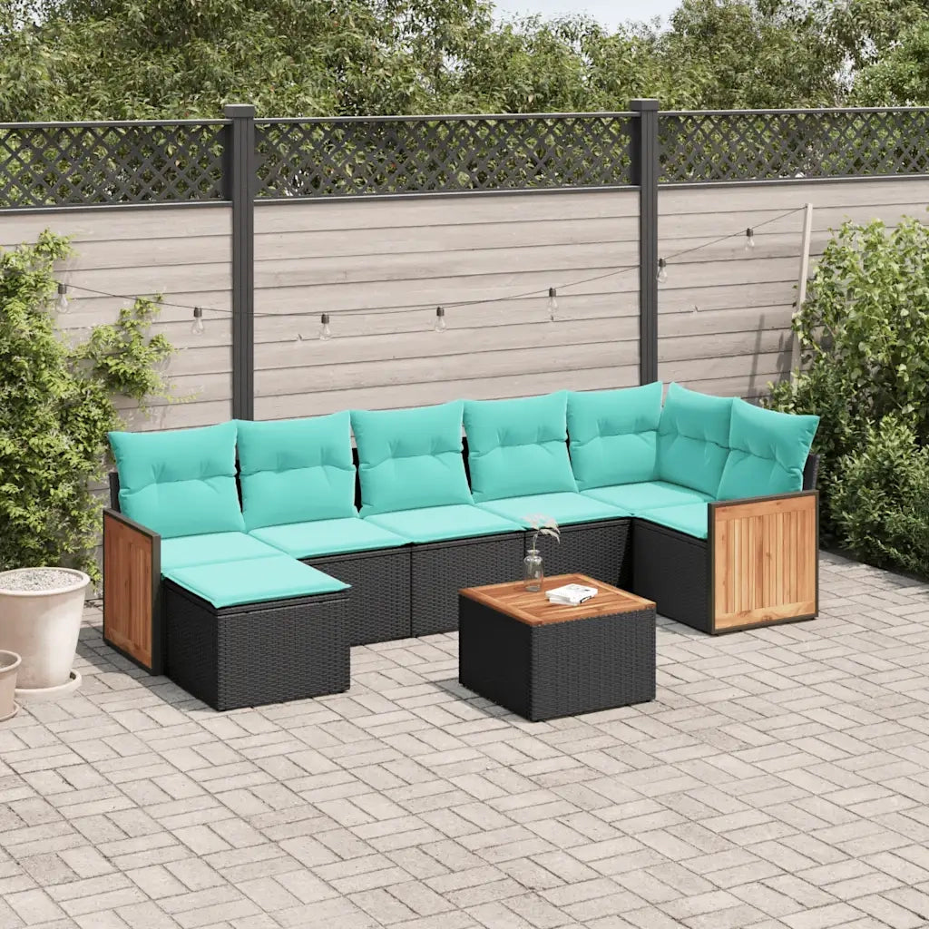 Set Divani da Giardino 8 pz con Cuscini Nero in Polyrattan 3227877