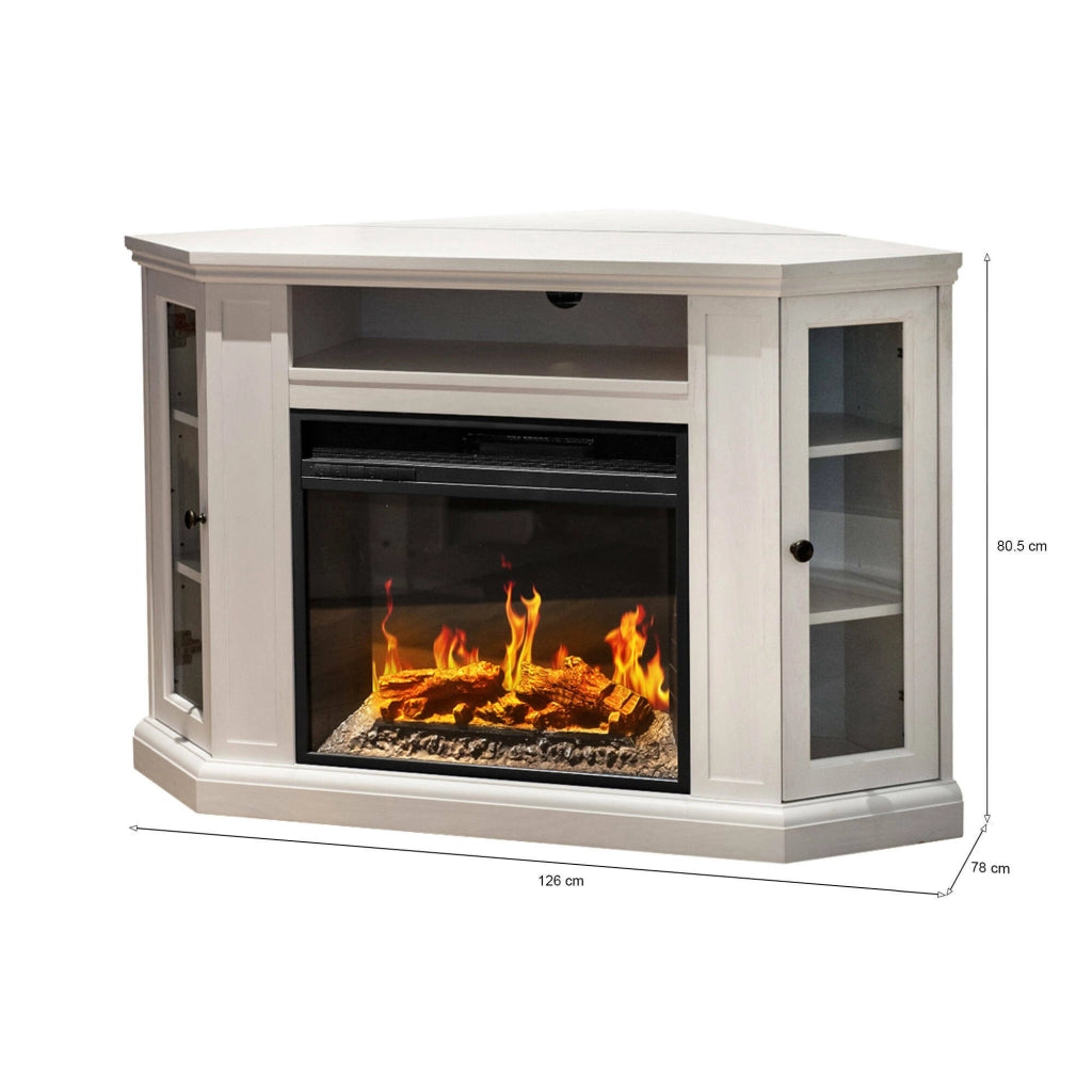 Camino elettrico Alonte, Stufa elettrica, Focolare elettrico a parete, Caminetto moderno, Made in Italy, 126x78 h81 cm, Bianco