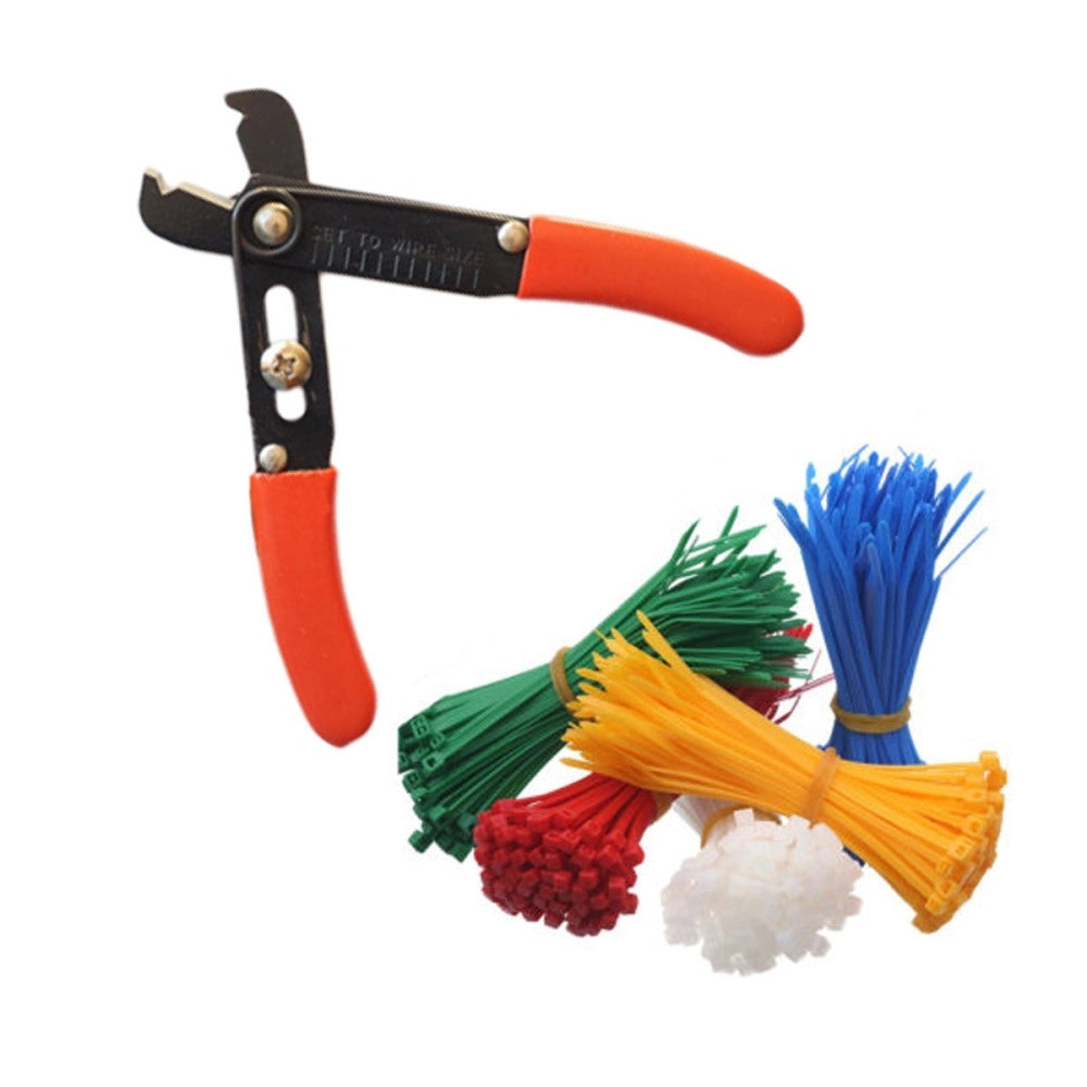 Trade Shop - Set Di 200 Fascette Colorate Stringi Filo Ferma Cavo Con Pinza Cutter Tranciacavi Stripper -