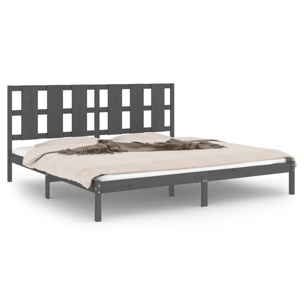 Letto matrimoniale | Letto per adulti | Giroletto Grigio in Legno Massello di Pino 200x200 cm