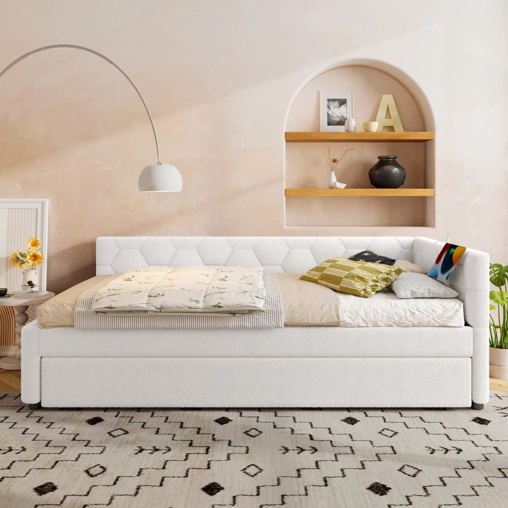 Daybett con funzione divano letto in velluto bianco 90x200 cm