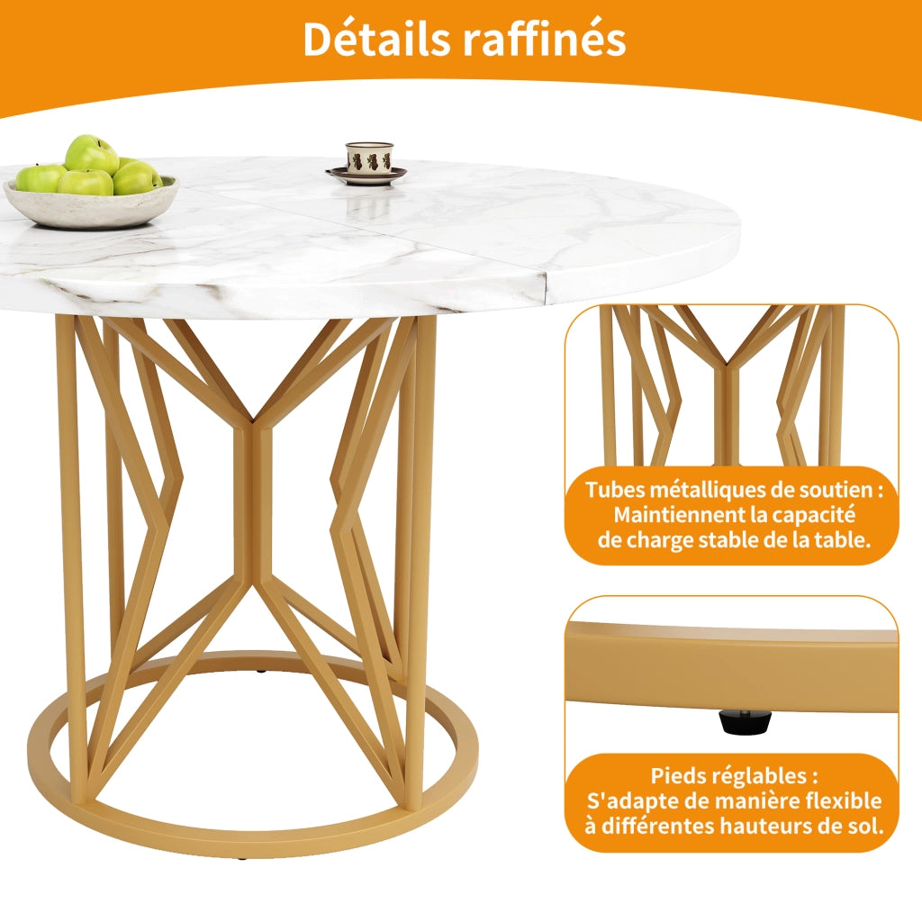 Tavolo da Pranzo Rotondo ¨C Xylo ¨C Piano in MDF Effetto Marmo, Gambe in Metallo, 100x100x76