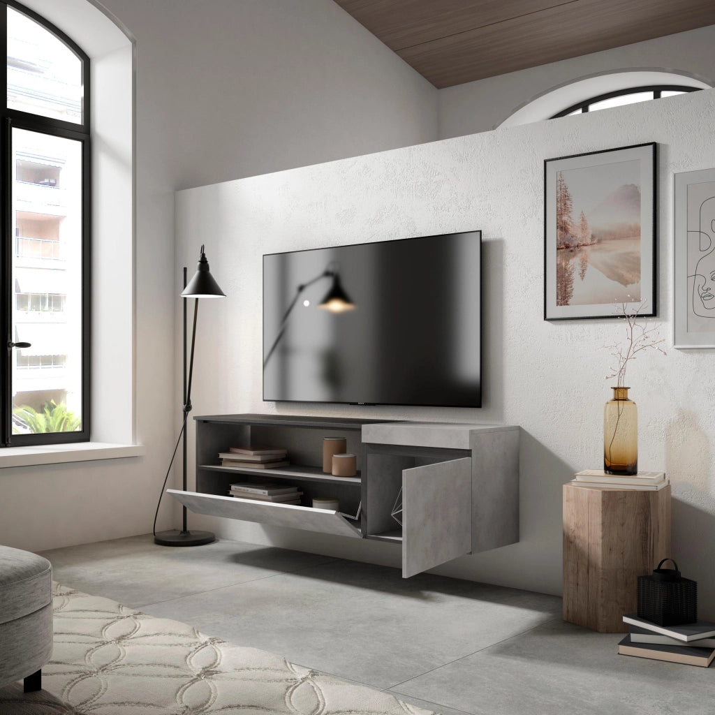 Mobile TV Soggiorno, 150x35x45cm, Per TV fino a 65", da appendere, grigio cemento RF2465