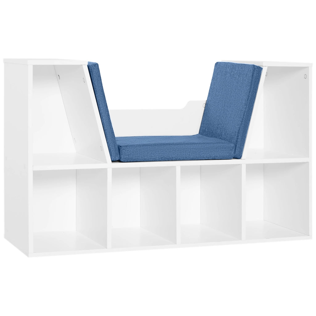 Libreria con seduta scaffale 6 cubi ¨C zephmum ¨C 102x30x61 cm bianco e blu