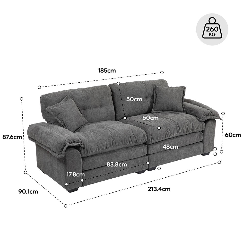 Divano singolo in chenille - Xylo - 213 cm - Cuscini doppio strato