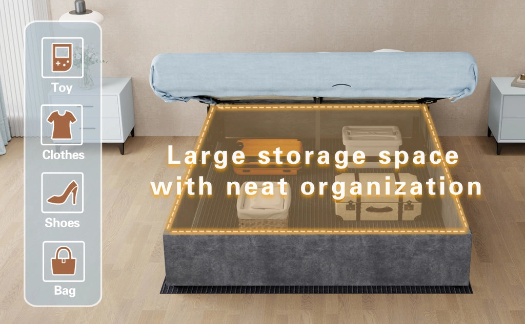 DESMIU Letto 140 × 200 cm 2 posti con struttura rinforzata, senza materasso, in tessuto e metallo, grigio