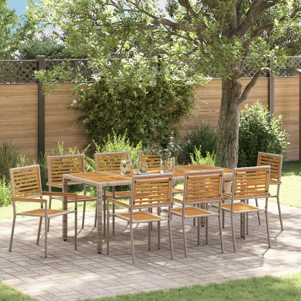 Set da Pranzo per Giardino 9 Pezzi Grigio Polyrattan Acacia
