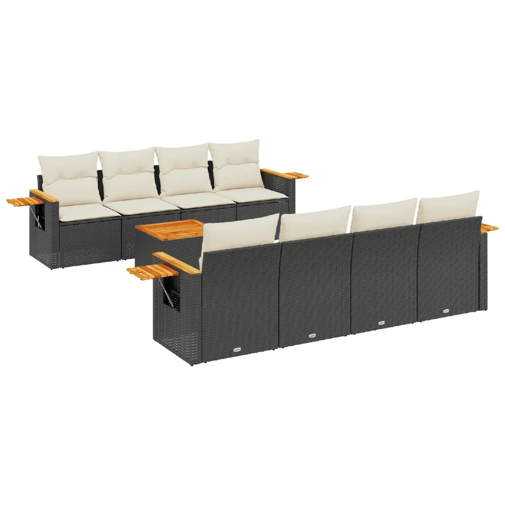 Set Divani da Giardino 9 pz con Cuscini Nero in Polyrattan