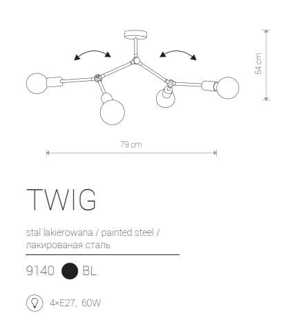 Lampadario Nowodvorski Twig nero 4xE27 in metallo
