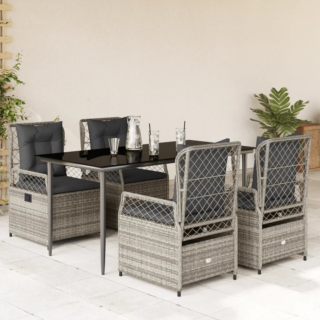 Set da Pranzo da Giardino 5 pz con Cuscini in Polyrattan Grigio