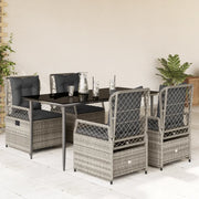 Set da Pranzo da Giardino 5 pz con Cuscini in Polyrattan Grigio