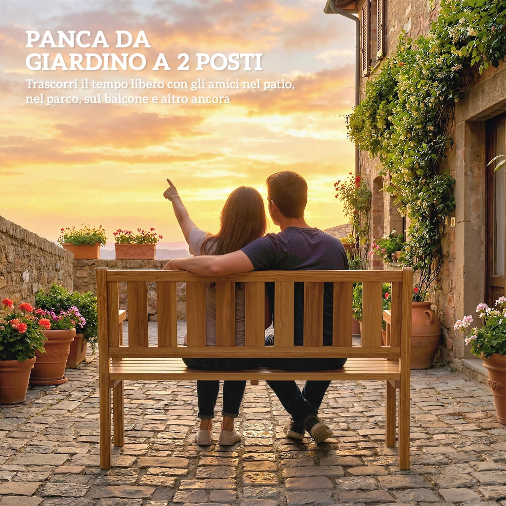 Panchina da Giardino da 2 Posti 150x57x93 cm in Legno di Abete a Doghe Color Teak