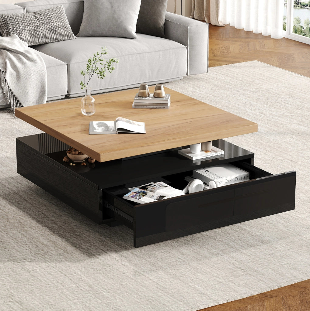 Tavolino da caffè girevole 360° 70x70 cm noce e nero