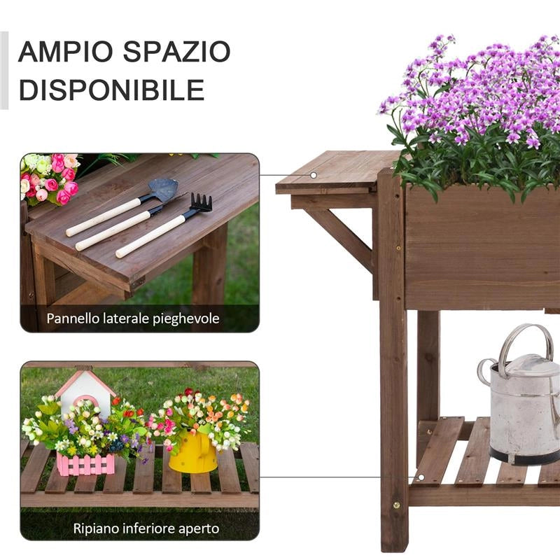 LETTO PER ORTO RIALZATO IN LEGNO CON RIPIANO PIEGHEVOLE E MENSOLA INFERIORE, 123X54X74CM