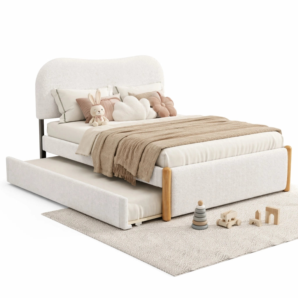 Letto imbottito 140 x 200 cm bianco con letto estraibile laterale