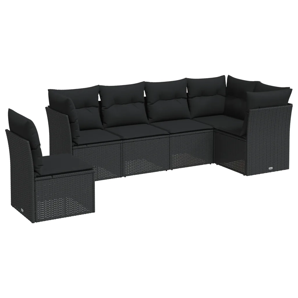 Set Divano da Giardino 6 pz con Cuscini Nero in Polyrattan 3217695