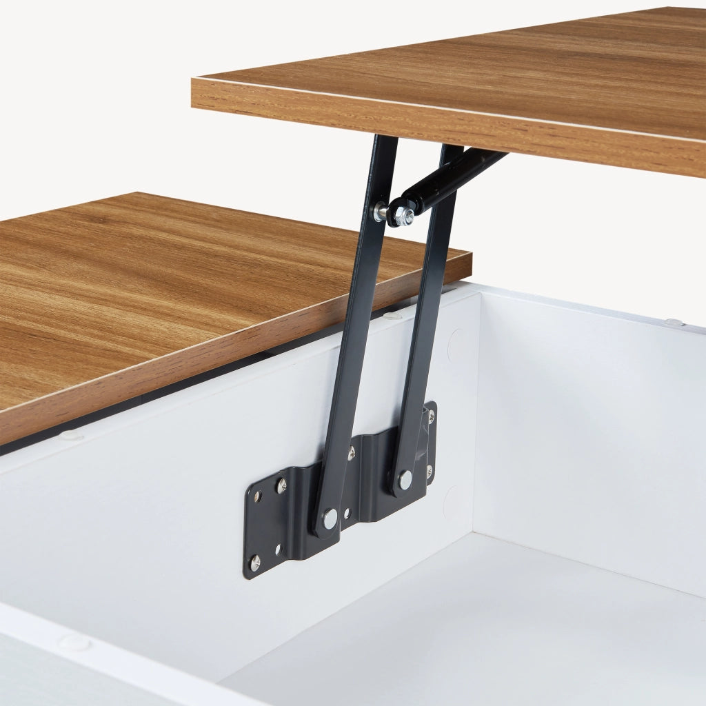 Tavolino da Salotto Flesen con Piano Sollevabile e Scomparti 92 x 52 x 41 cm - Bianco/Effetto Noce [en.casa]
