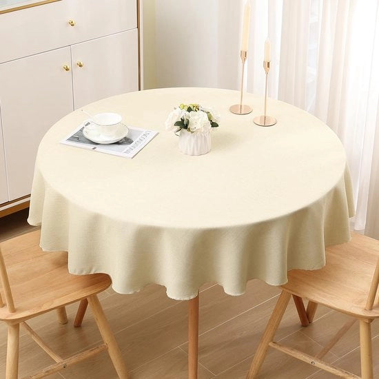 Tavolo con Finitura in Lino, Tavolo con Finitura in Lino con Effetto Lotus, Tavolo con Finitura in Lino Impermeabile, Tavolo con Finitura in Lino con Protezione contro Macchie, 140cm di Diametro, Beige