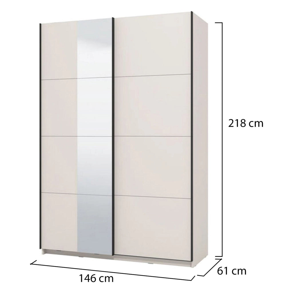 Armadio Camera da Letto Pasturo, Guardaroba Grande Appendiabiti, 145.5x217.5h cm Bianco Crema