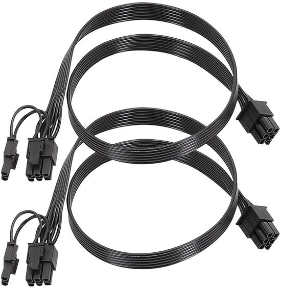Doppio cavo di alimentazione per scheda grafica 6+2 pin, estensione da 6 a 8 pin, 60 cm, 18 AWG, cavo piano.