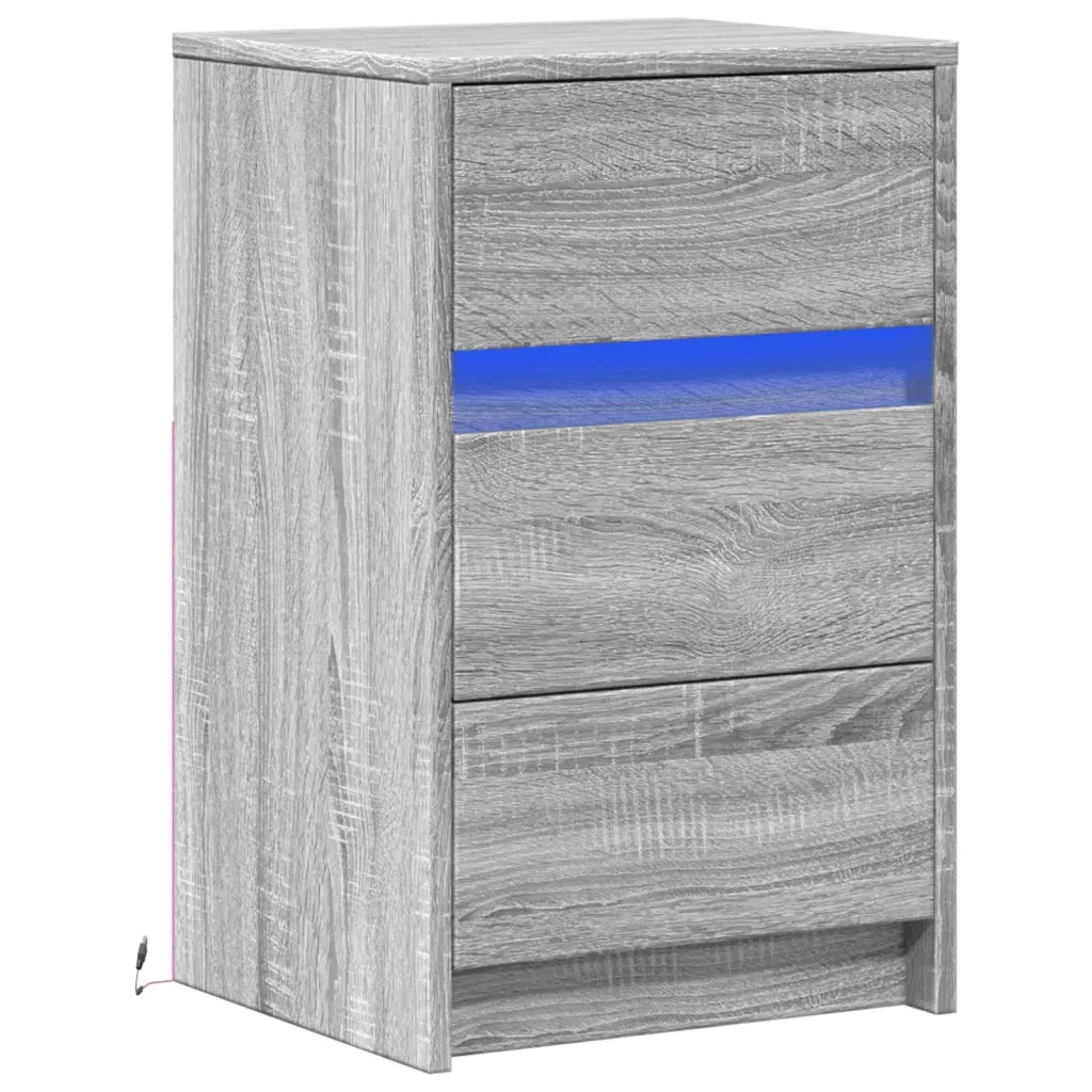 Comodino | Armadio da Notte | Mobiletto da notte con Luci LED Grigio Sonoma in Legno Multistrato