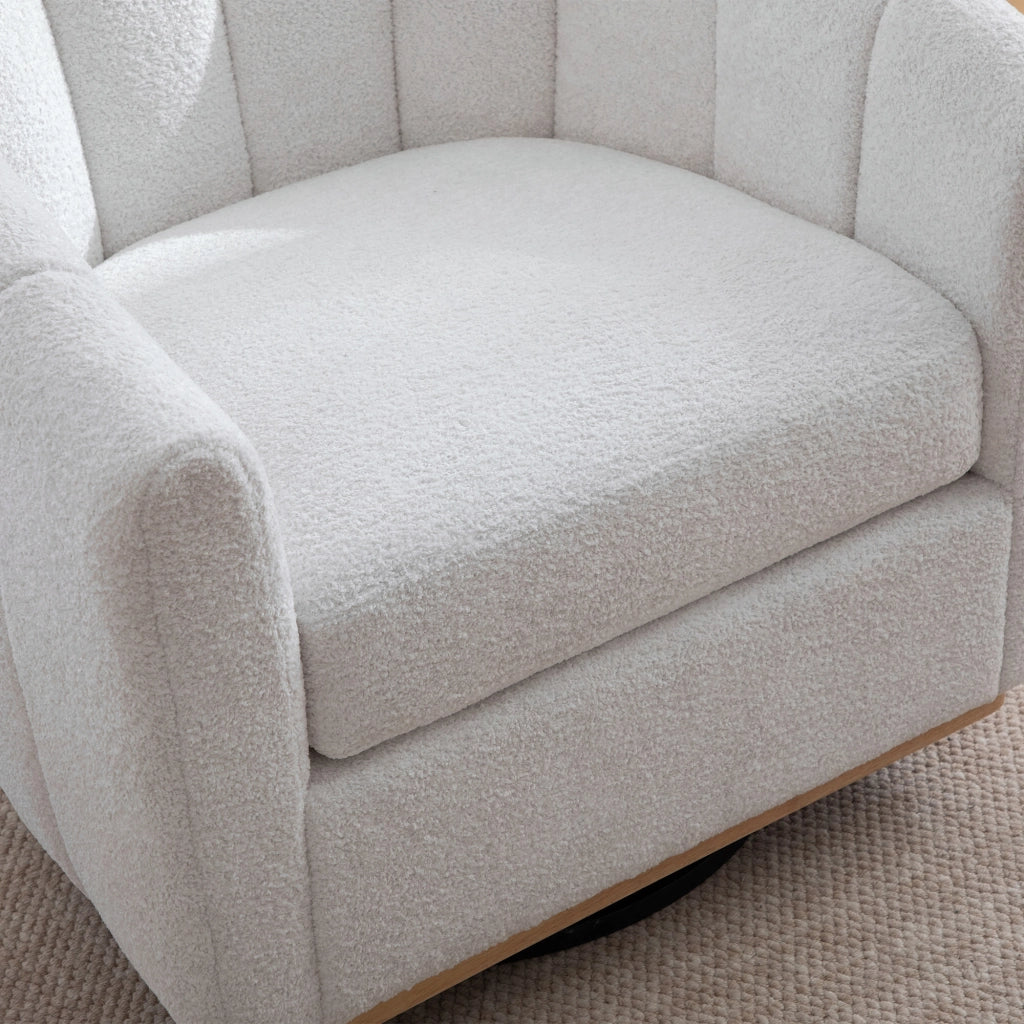 Poltrona Pouf Girevole in Tessuto Chenille con Poggiapiedi ¨C Xylo ¨C Avorio