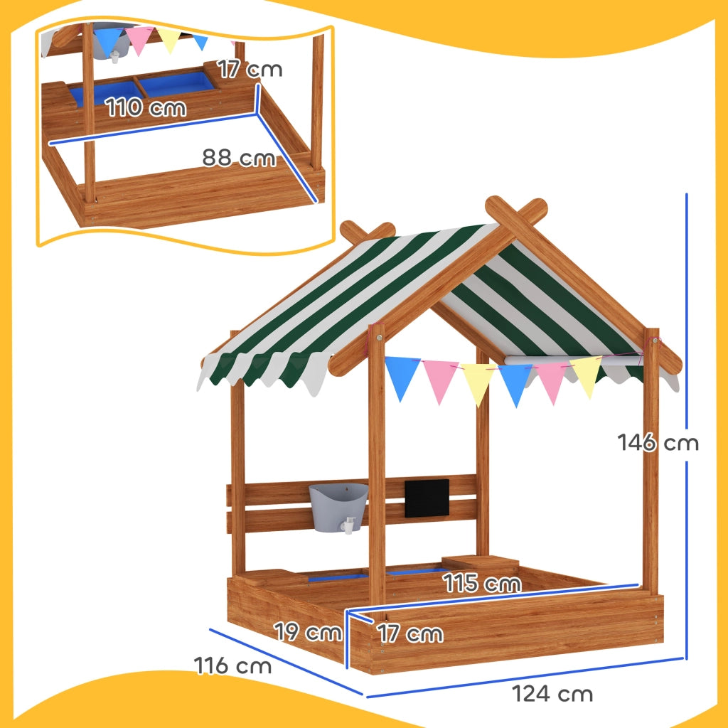 Casetta per bambini con sabbiera, toldo e lavagna ¨C zephmum ¨C arancione 124x116x146 cm