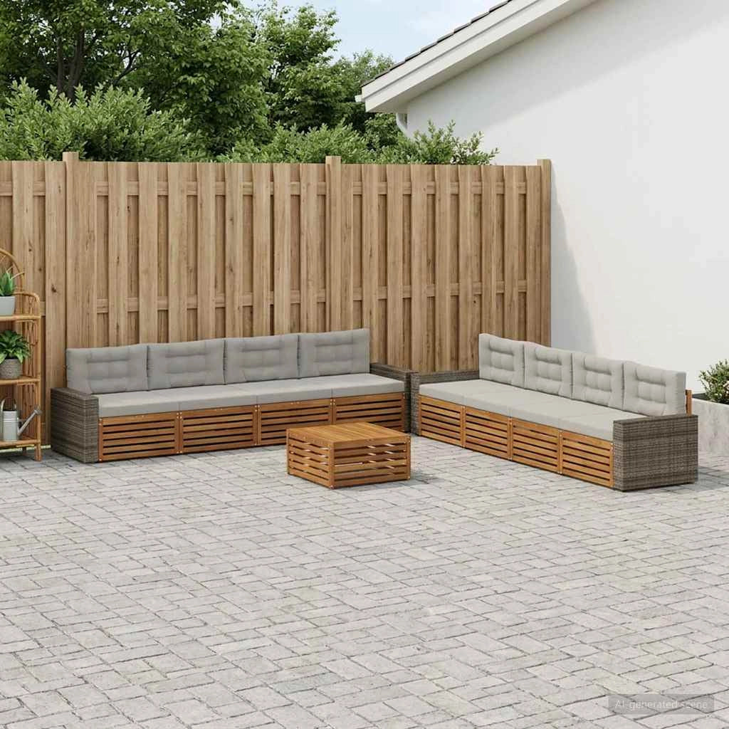 Set di divani da esterno 9 pz Naturale e Grigio Chiaro 3383189