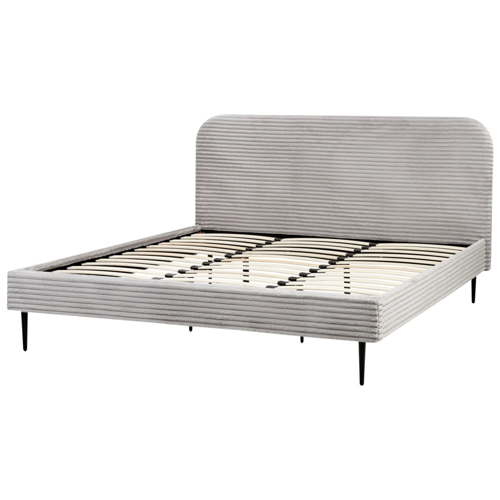 Letto grigio chiaro velluto a coste testiera con rete a doghe 180 x 200 cm design minimalista