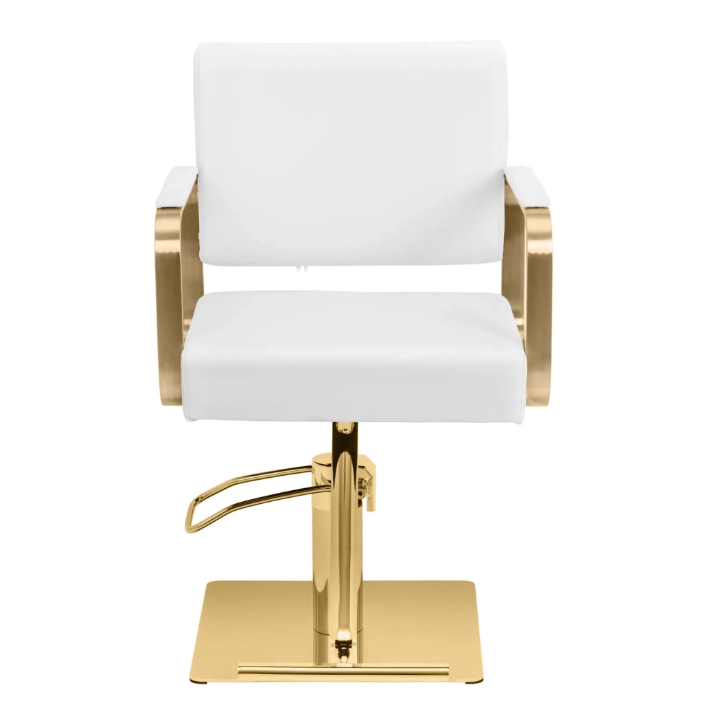 Poltrona da parrucchiere con poggiapiedi 95 x 59 x 88 cm 200 kg acciaio inox PVC oro e bianco 14_0008971
