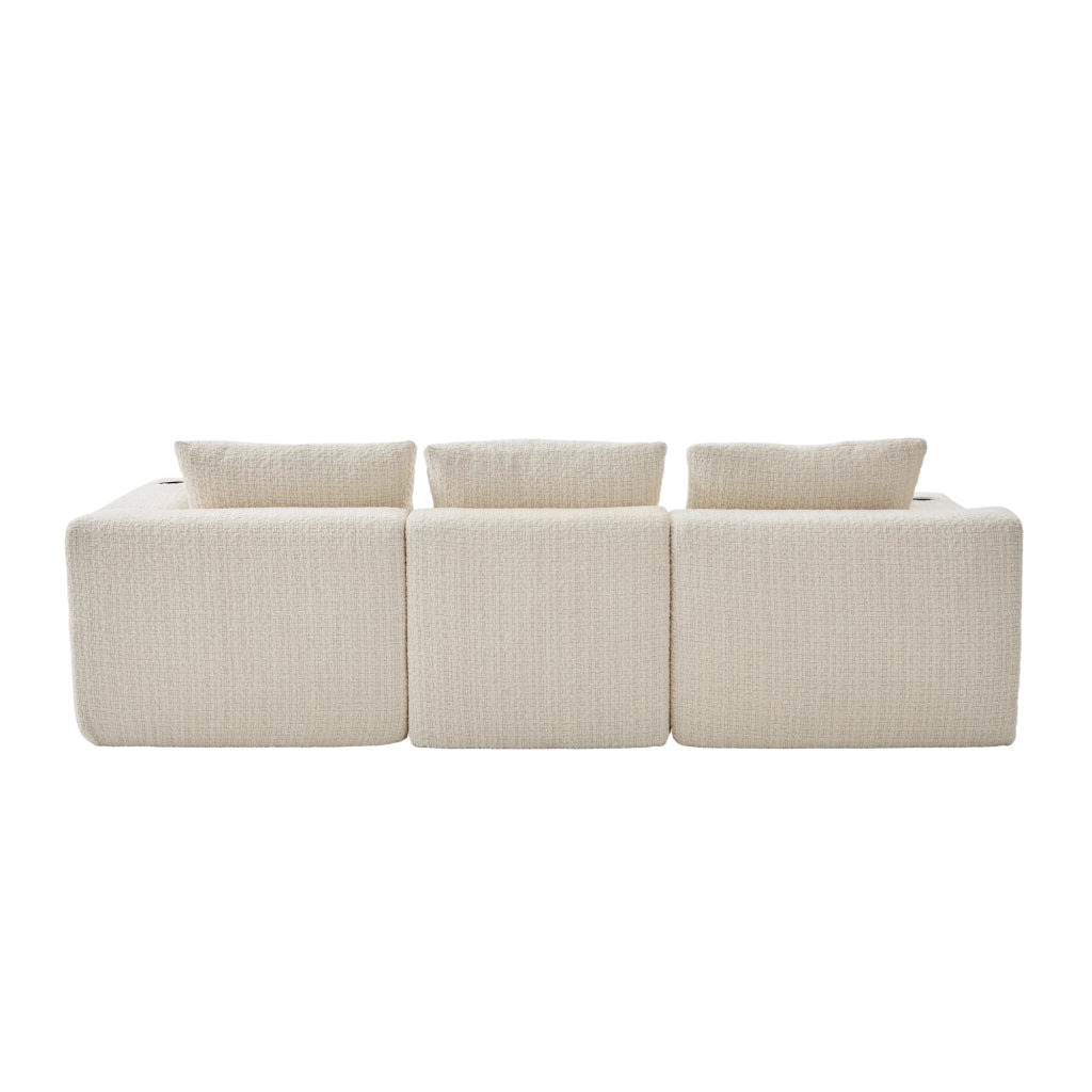 Divano angolare modulare in ciniglia con tasche laterali e seduta ampia, senza montaggio, beige 261 × 165 × 80 cm